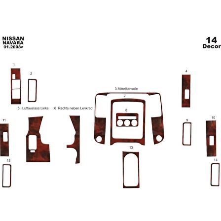 Meriç® Nissan Navara Ön Torpido Kaplama 14 Parça 2008-2009