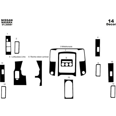 Meriç® Nissan Navara Ön Torpido Kaplama 14 Parça 2008-2009