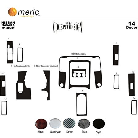 Meriç® Nissan Navara Ön Torpido Kaplama 14 Parça 2008-2009