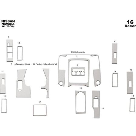 Meriç® Nissan Navara Ön Torpido Kaplama 16 Parça 2010-2015