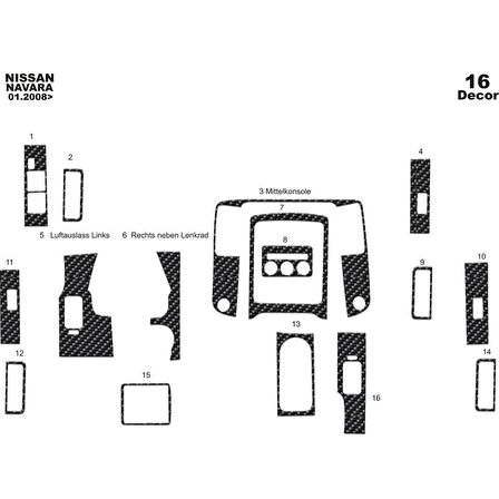 Meriç® Nissan Navara Ön Torpido Kaplama 16 Parça 2010-2015