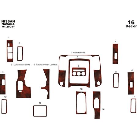 Meriç® Nissan Navara Ön Torpido Kaplama 16 Parça 2010-2015