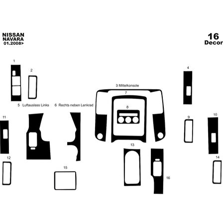 Meriç® Nissan Navara Ön Torpido Kaplama 16 Parça 2010-2015