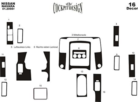 Meriç® Nissan Navara Ön Torpido Kaplama 16 Parça 2010-2015