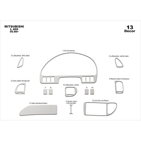 Meriç® Mitsubishi L400 Ön Torpido Kaplama 13 Parça 1998-2006