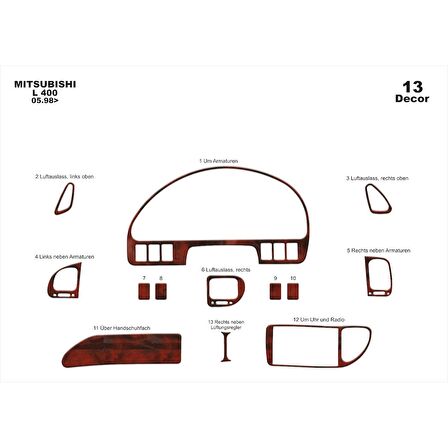 Meriç® Mitsubishi L400 Ön Torpido Kaplama 13 Parça 1998-2006