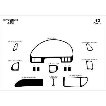 Meriç® Mitsubishi L400 Ön Torpido Kaplama 13 Parça 1998-2006