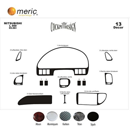 Meriç® Mitsubishi L400 Ön Torpido Kaplama 13 Parça 1998-2006