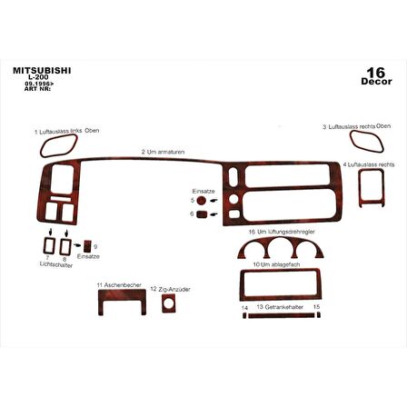 Meriç® Mitsubishi L200 Ön Torpido Kaplama 16 Parça 1996-2007