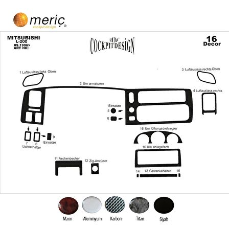 Meriç® Mitsubishi L200 Ön Torpido Kaplama 16 Parça 1996-2007