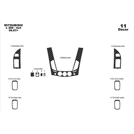 Meriç® Mitsubishi L200 4x4 Ön Torpido Kaplama 11 Parça 2007-2013
