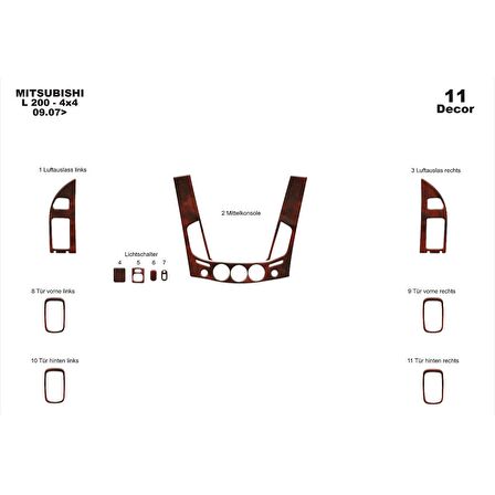 Meriç® Mitsubishi L200 4x4 Ön Torpido Kaplama 11 Parça 2007-2013