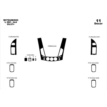 Meriç® Mitsubishi L200 4x4 Ön Torpido Kaplama 11 Parça 2007-2013