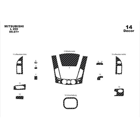 Meriç® Mitsubishi L200 4x2 Ön Torpido Kaplama 14 Parça 2007-2013