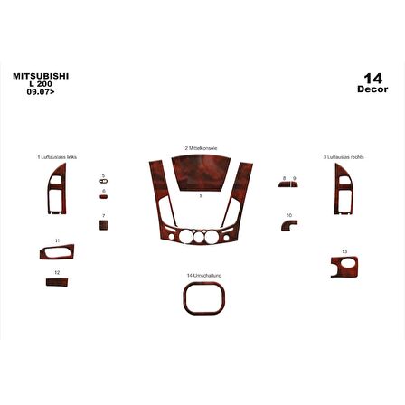 Meriç® Mitsubishi L200 4x2 Ön Torpido Kaplama 14 Parça 2007-2013