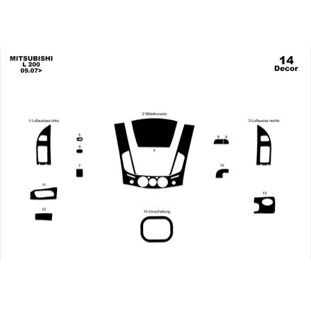 Meriç® Mitsubishi L200 4x2 Ön Torpido Kaplama 14 Parça 2007-2013