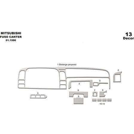 Meriç® Mitsubishi Fuso Canter Ön Torpido Kaplama 13 Parça 1996-2004