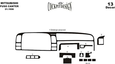 Meriç® Mitsubishi Fuso Canter Ön Torpido Kaplama 13 Parça 1996-2004