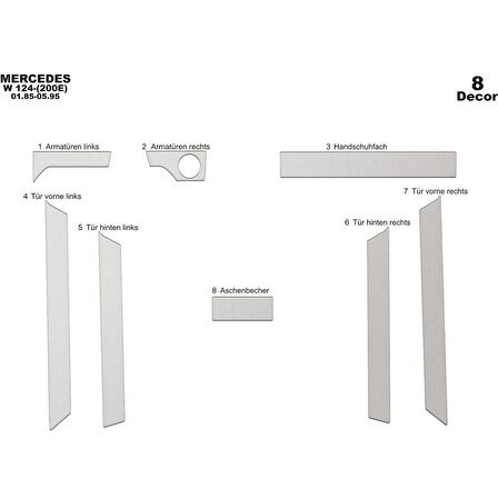 Meriç® Mercedes 124 E200 Ön Torpido Kaplama 8 Parça 1985-1996
