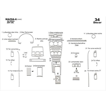 Meriç® Mazda 6 Ön Torpido Kaplama 34 Parça 2004-2007