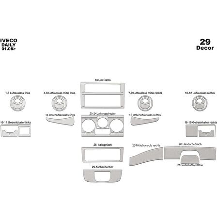 Meriç® Iveco Daily Ön Torpido Kaplama 29 Parça 2007-2013