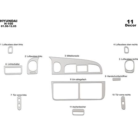 Meriç® Hyundai H 100 Ön Torpido Kaplama 11 Parça 1998-2004