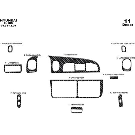 Meriç® Hyundai H 100 Ön Torpido Kaplama 11 Parça 1998-2004