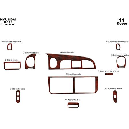 Meriç® Hyundai H 100 Ön Torpido Kaplama 11 Parça 1998-2004