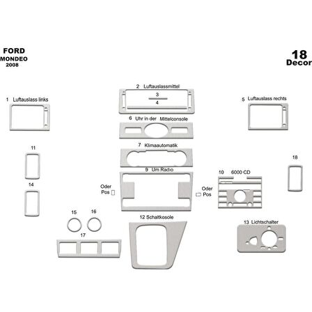 Meriç® Ford Mondeo Ön Torpido Kaplama 18 Parça 2008-2011