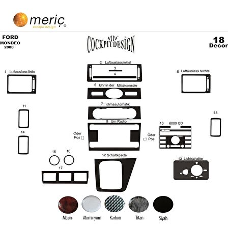 Meriç® Ford Mondeo Ön Torpido Kaplama 18 Parça 2008-2011