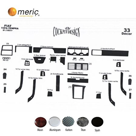 Meriç® Fiat Tempra Ön Torpido Kaplama 33 Parça 1991-1995