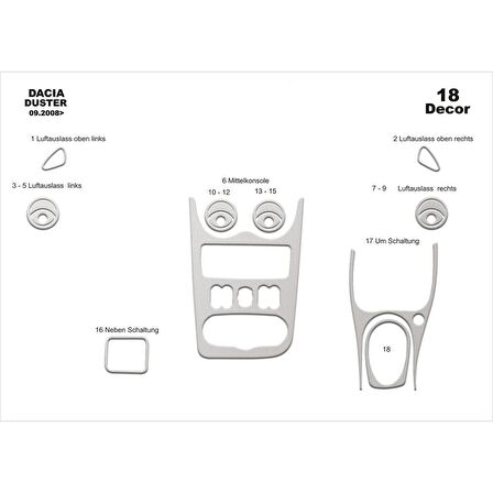 Meriç® Dacia Duster Ön Torpido Kaplama 18 Parça 2008-2011