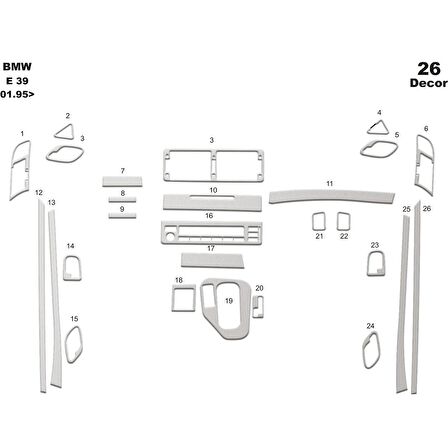 Meriç® Bmw 5 Seri E39 Ön Torpido Kaplama 26 Parça 1995-2003