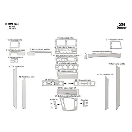 Meriç® Bmw 3 Seri E46 Ön Torpido Kaplama 29 Parça 1998-2004
