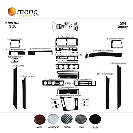 Meriç® Bmw 3 Seri E46 Ön Torpido Kaplama 29 Parça 1998-2004