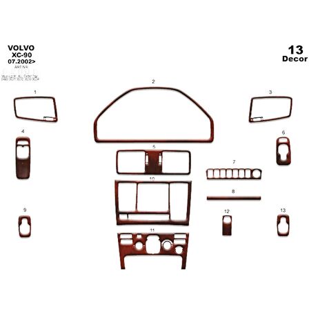Meriç® Volvo Xc 90 Ön Torpido Kaplama 13 Parça 2002-2009