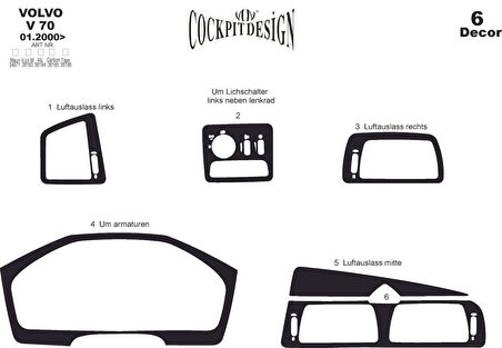 Meriç® Volvo V70 Ön Torpido Kaplama 6 Parça 2000-2005