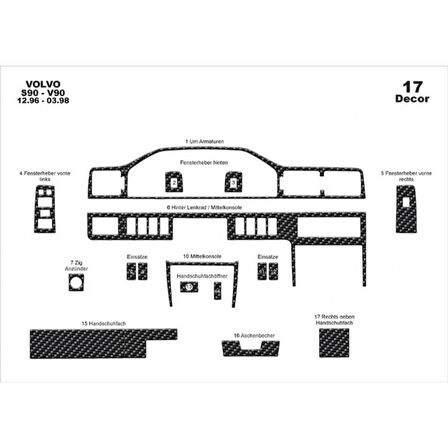 Meriç® Volvo S90 / V90 Ön Torpido Kaplama 17 Parça 1996-1998
