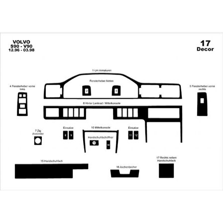 Meriç® Volvo S90 / V90 Ön Torpido Kaplama 17 Parça 1996-1998