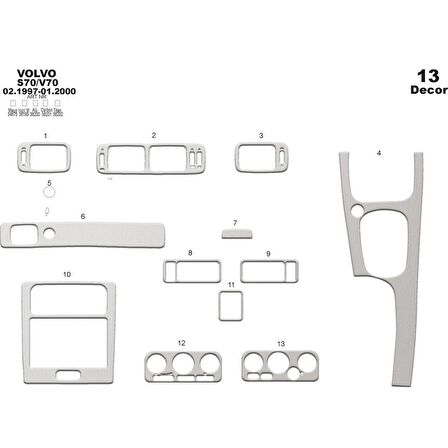 Meriç® Volvo S70 / V70 Ön Torpido Kaplama 13 Parça 1997-1999