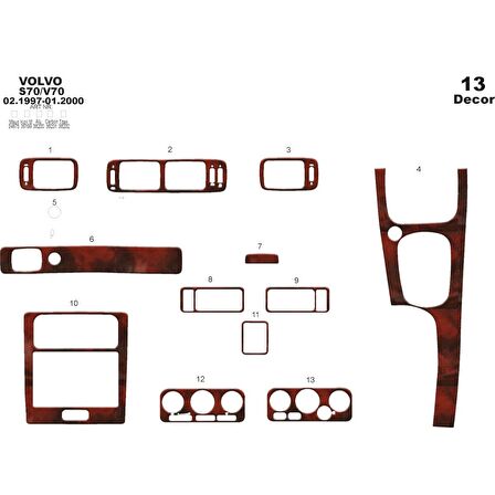 Meriç® Volvo S70 / V70 Ön Torpido Kaplama 13 Parça 1997-1999