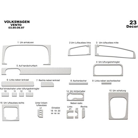 Meriç® Volkswagen Vento Ön Torpido Kaplama 23 Parça 1995-1997