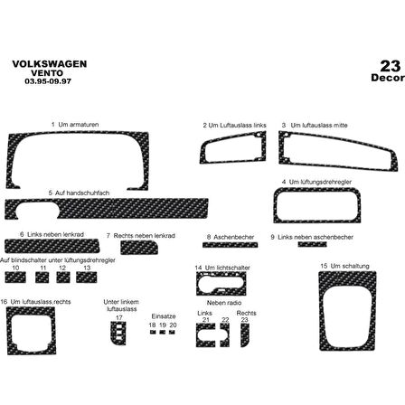 Meriç® Volkswagen Vento Ön Torpido Kaplama 23 Parça 1995-1997