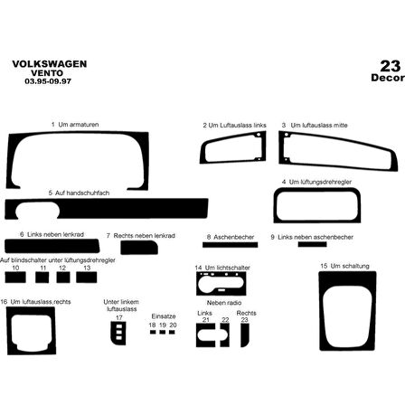 Meriç® Volkswagen Vento Ön Torpido Kaplama 23 Parça 1995-1997
