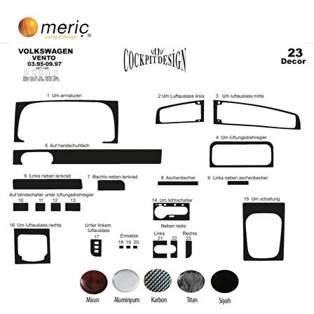 Meriç® Volkswagen Vento Ön Torpido Kaplama 23 Parça 1995-1997