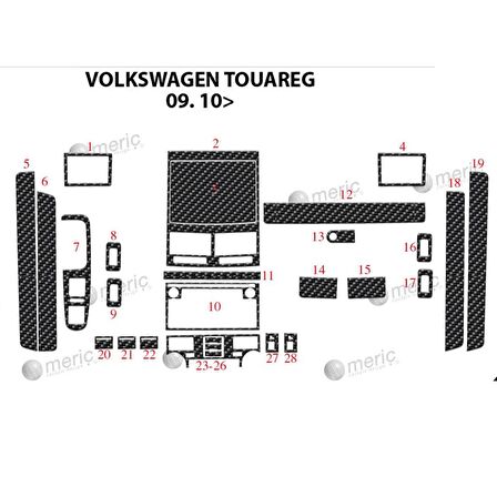 Meriç® Volkswagen Touareg Ön Torpido Kaplama 24 Parça 2010-›