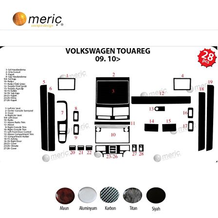 Meriç® Volkswagen Touareg Ön Torpido Kaplama 24 Parça 2010-›