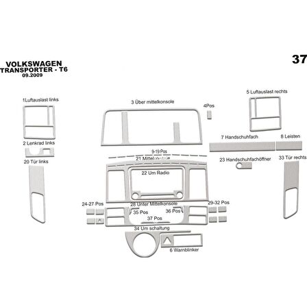 Meriç® VW Transporter T5 Ön Torpido Kaplama 37 Parça 2009-2014