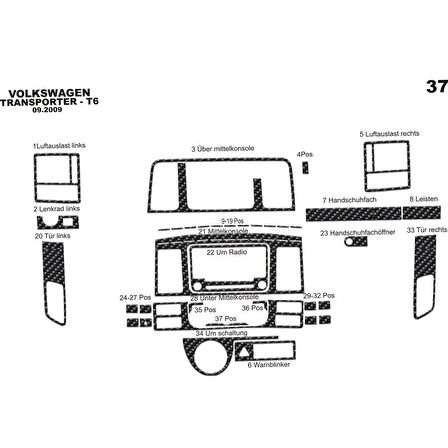 Meriç® VW Transporter T5 Ön Torpido Kaplama 37 Parça 2009-2014