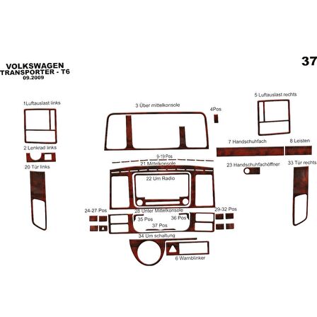Meriç® VW Transporter T5 Ön Torpido Kaplama 37 Parça 2009-2014